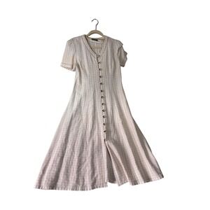 Plaza South Midi Dress Womens 4 Beige Linen Blend Corset Back Button Front